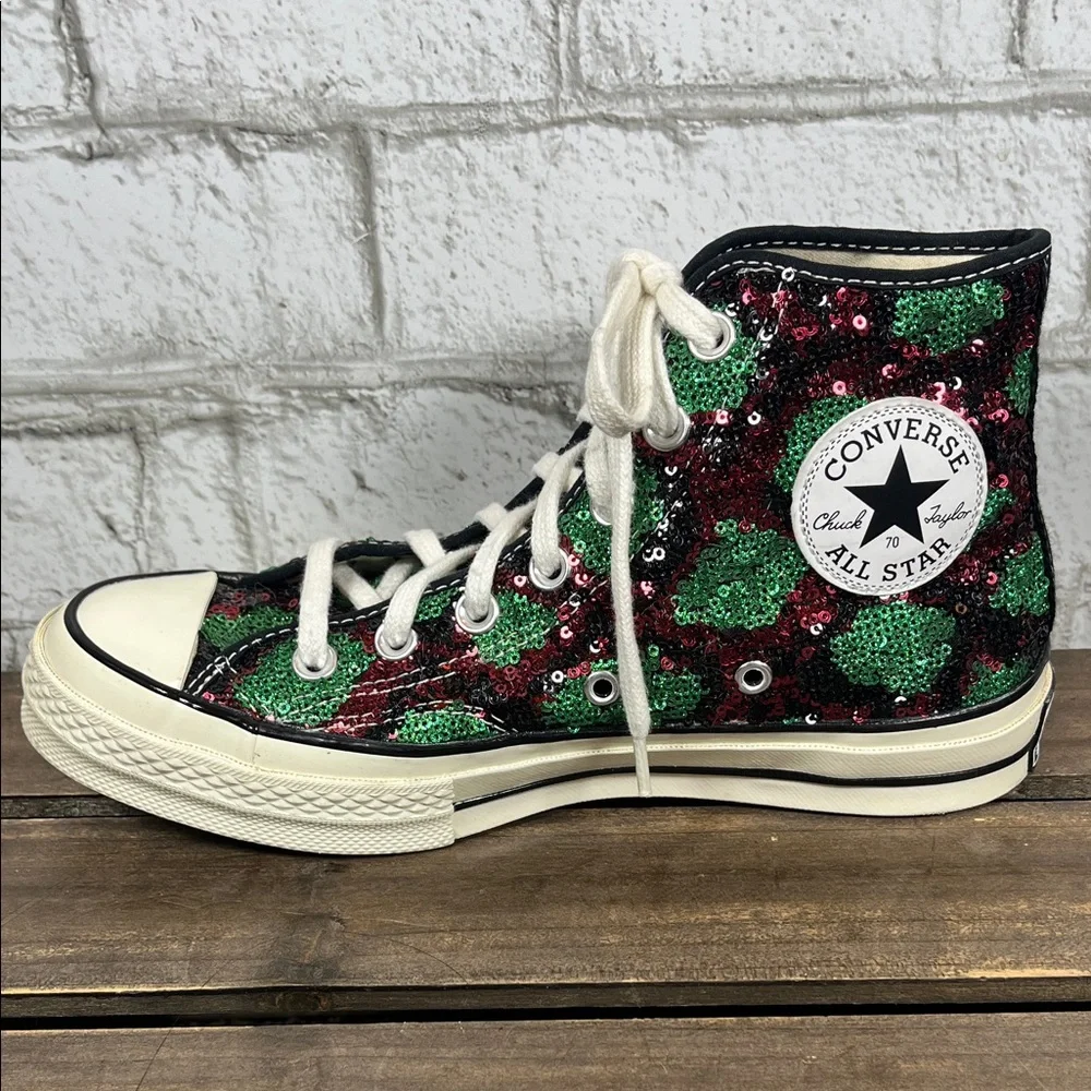 Converse All Star 70 hi snake pattern w/Red & Green Sequins Sneakers M 5.5 W 7.5 - Picture 5 of 10